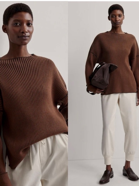 Varley Sweaters - Varley Sweater Emile Ribbed Mock in Shiitake Brown